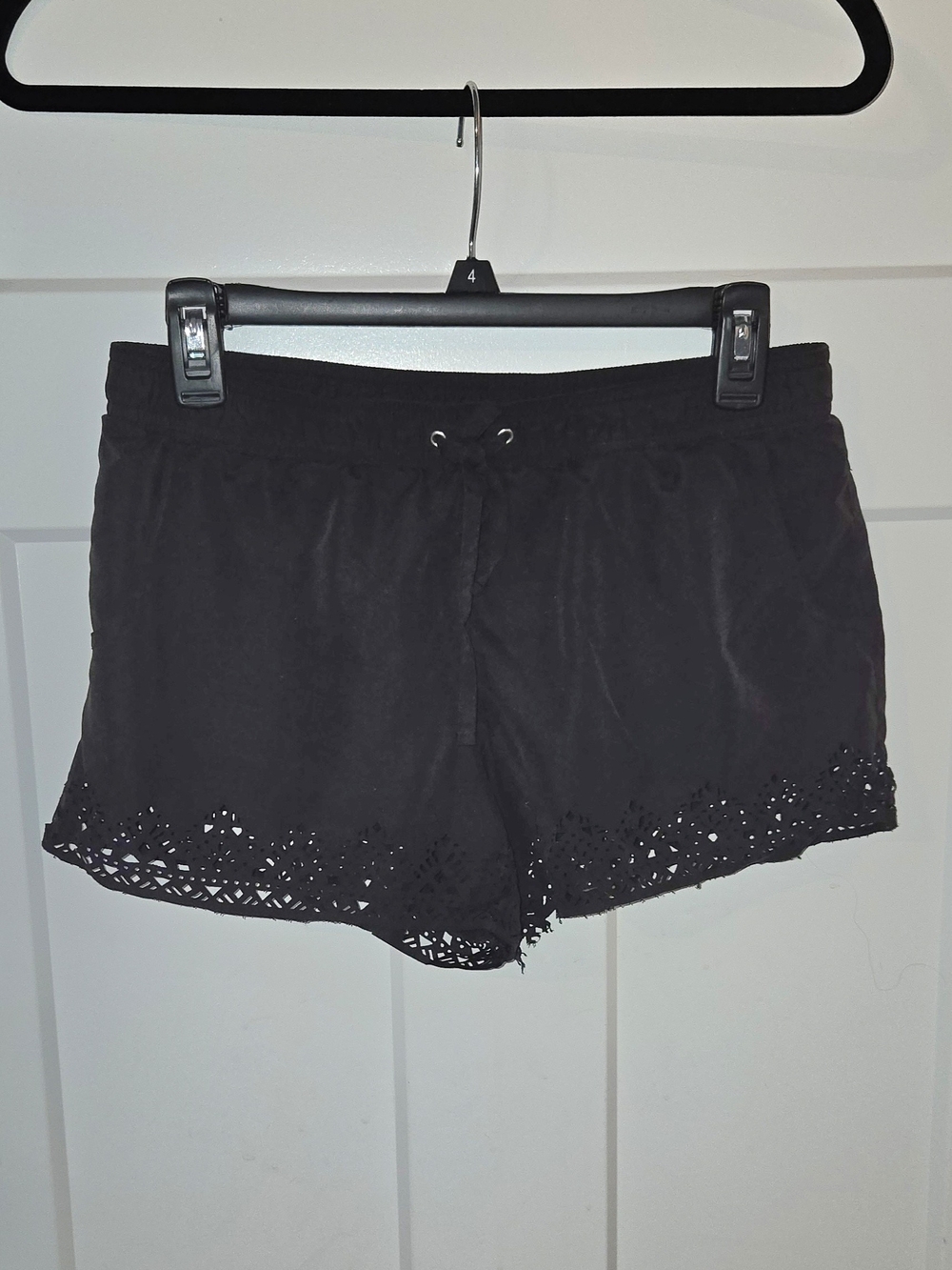 Merona Black Laser-Cut Hem Pull-On Swim Shorts
